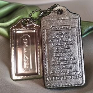 Coach Creed Hangtag Set. Silvertone Large 3.5" Creed Tag With Mirrored Tag